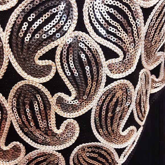 Outstanding  gold and black paisley cocktail fringe little black dress - Picture 3 of 5